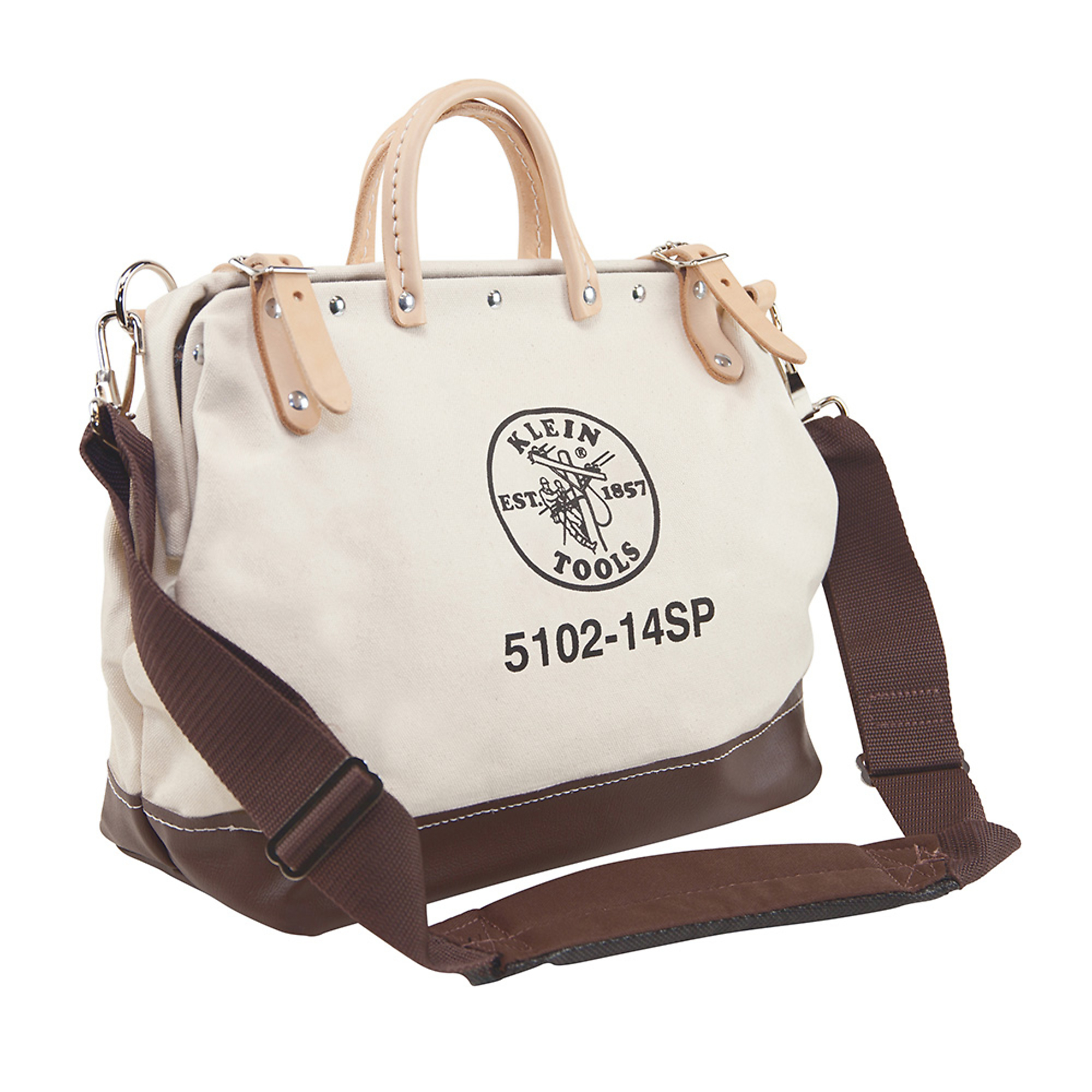Klein Tools Deluxe Tool Bag — 14in., Canvas, 10 Pockets, Moisture-Resistant Vinyl Bottom, Model# 5102-14SP